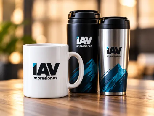 Tazas y termos promocionales con el logo IAV